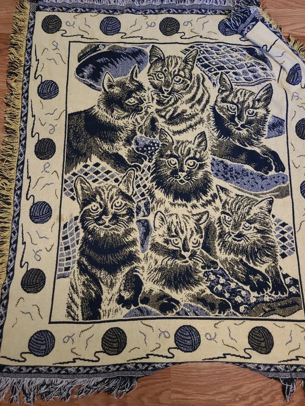 Cat Pattern Accent Throw Pillow Cover - Navy and Cream